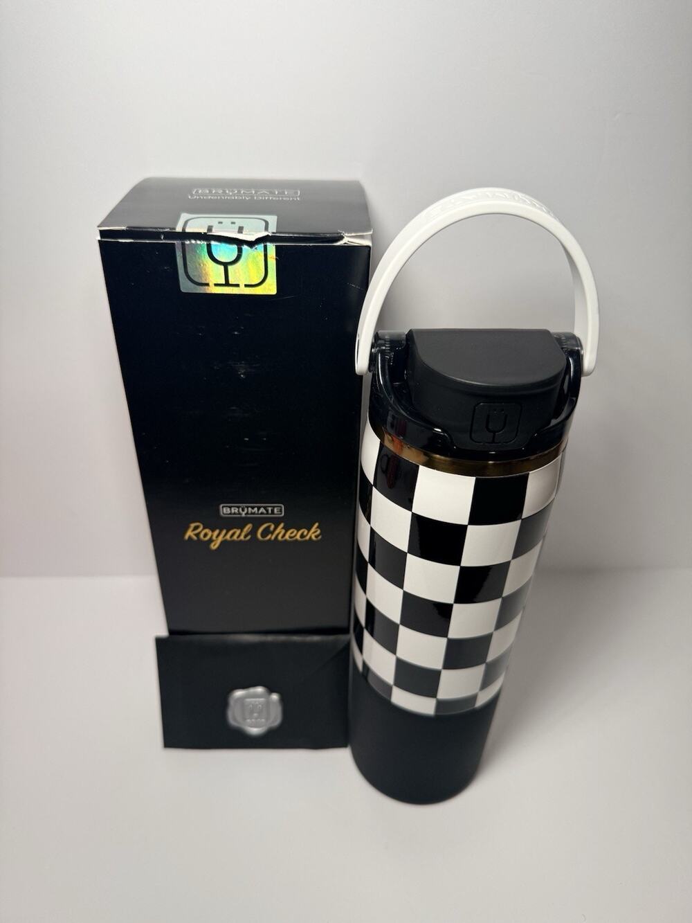 BrüMate ROYAL CHECK BLACK WHITE CHECKERS 25oz Rise Tumbler Water Bottle NWT NIB